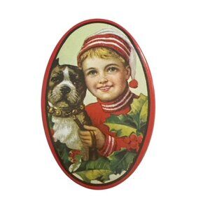 Christmas Tin Enesco Mini Holiday From 1983 Vintage featuring Terrier Dog